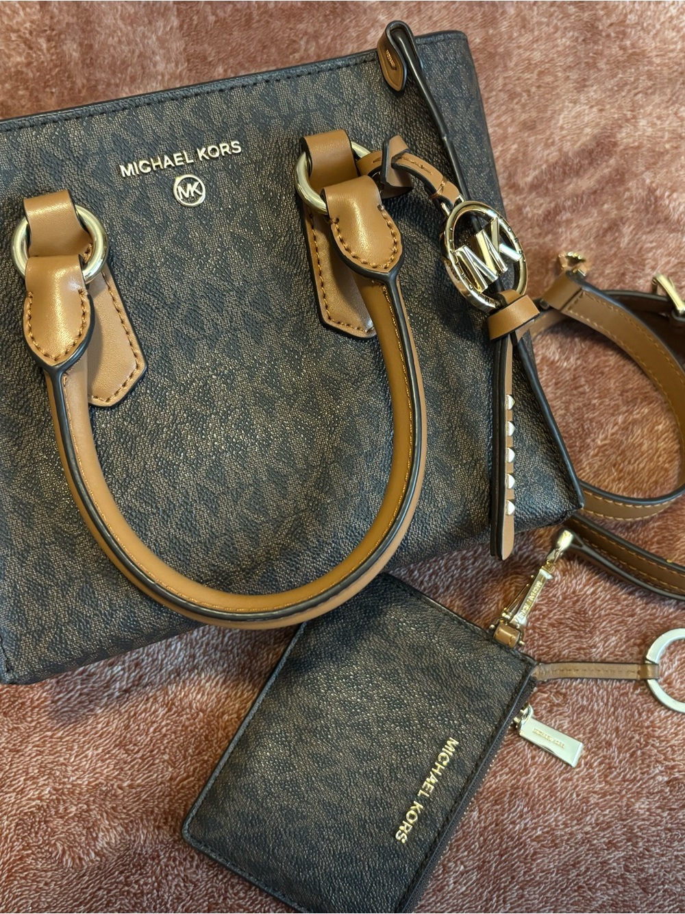 Michael Kors Signature Satchel with Matching Card Case-Retired Style